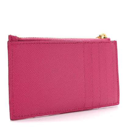 Saint Laurent Grain De Poudre Matelasse Chevron Monogram Fragments Zippered Card Case Fresh Fuxia 3 of 7