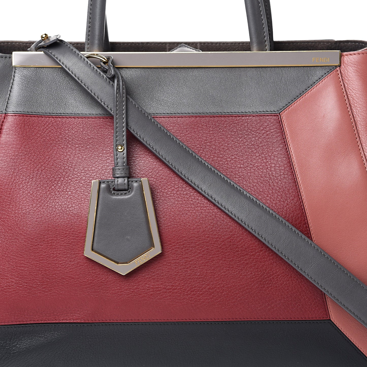 Calfskin Colorblock Regular 2Jours Tote Grigio Blush Currant Red