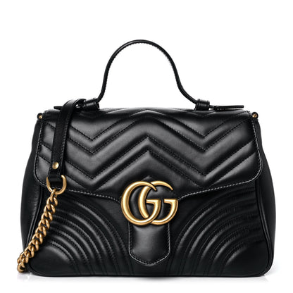 Gucci Calfskin Matelasse Small GG Marmont Top Handle Shoulder Bag Black 1 of 14