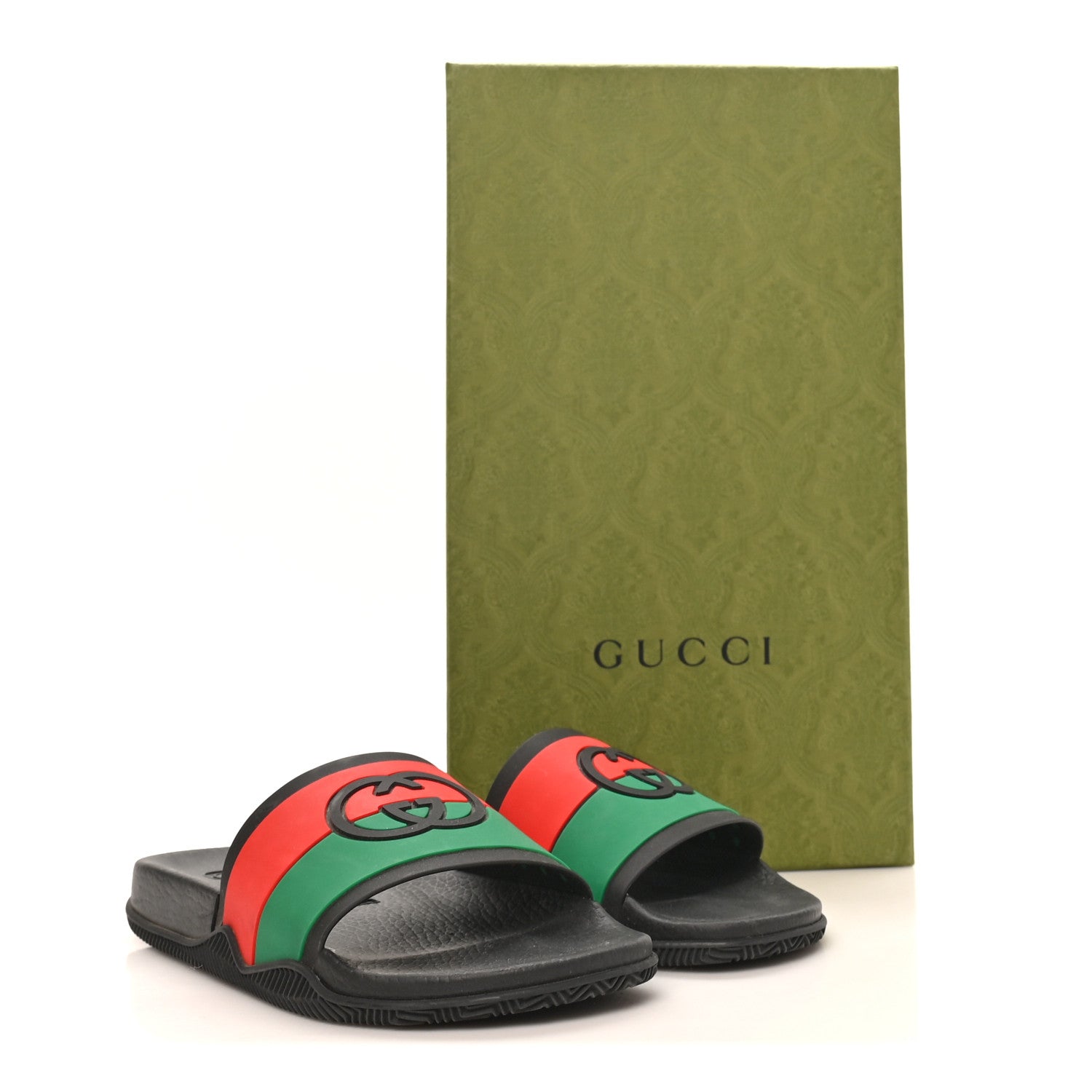 Gucci Rubber Web Womens Interlocking G Slide Sandals 39 Black