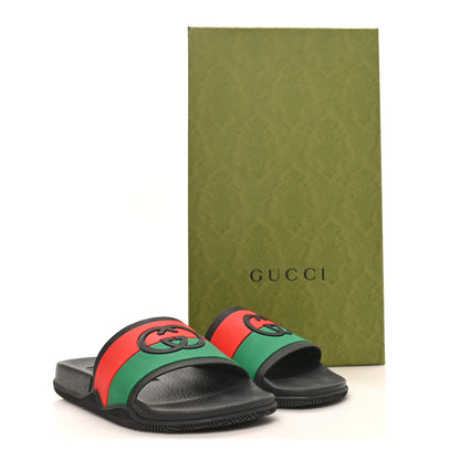 Gucci Rubber Web Womens Interlocking G Slide Sandals 39 Black Green Red 8 of 8