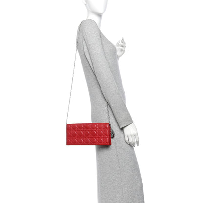 Christian Dior Lambskin Cannage Rendezvous Chain Wallet Red 2 of 13