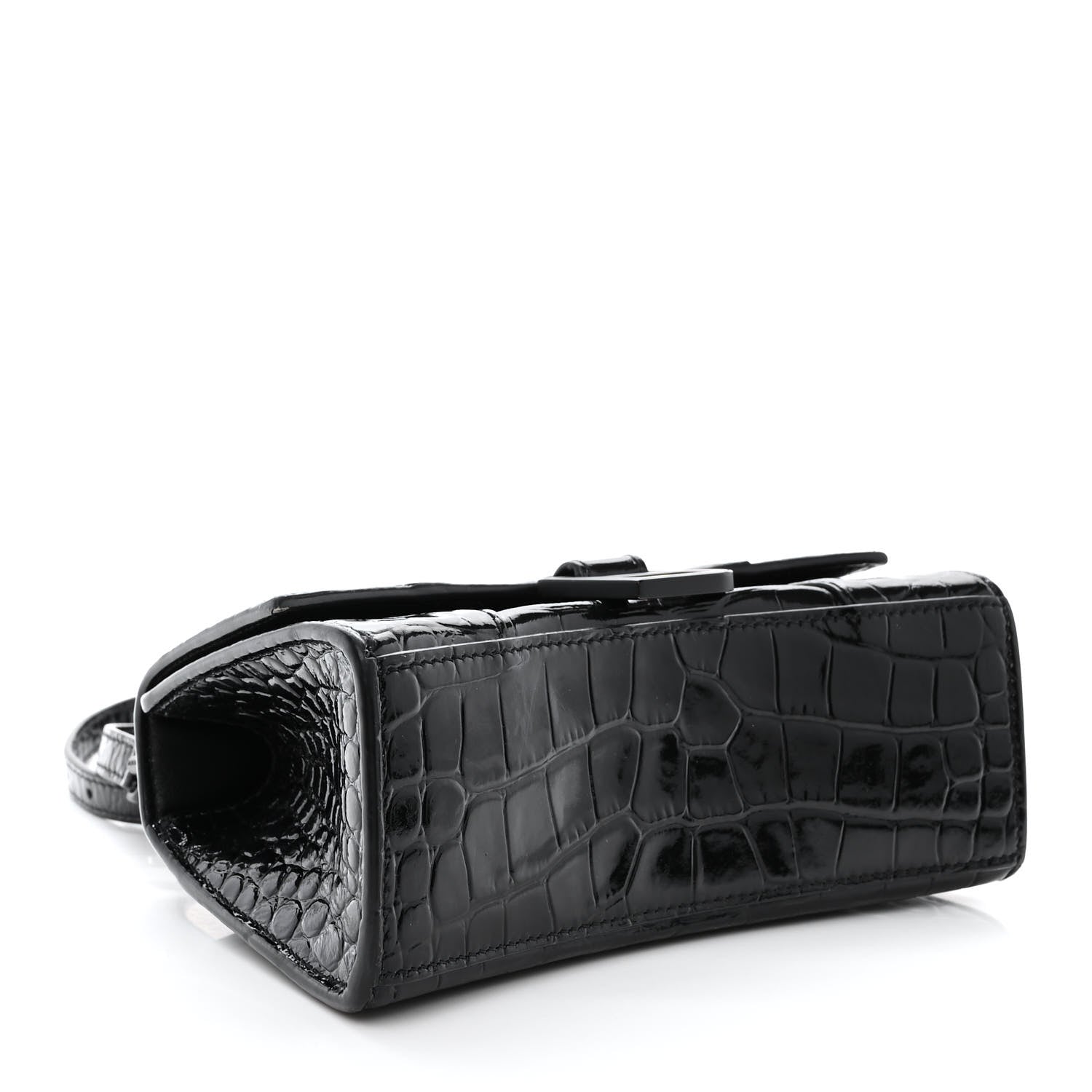 Balenciaga Shiny Calfskin Monochrome Crocodile Embossed Hourglass Top Handle Bag XS Black 4 of 13
