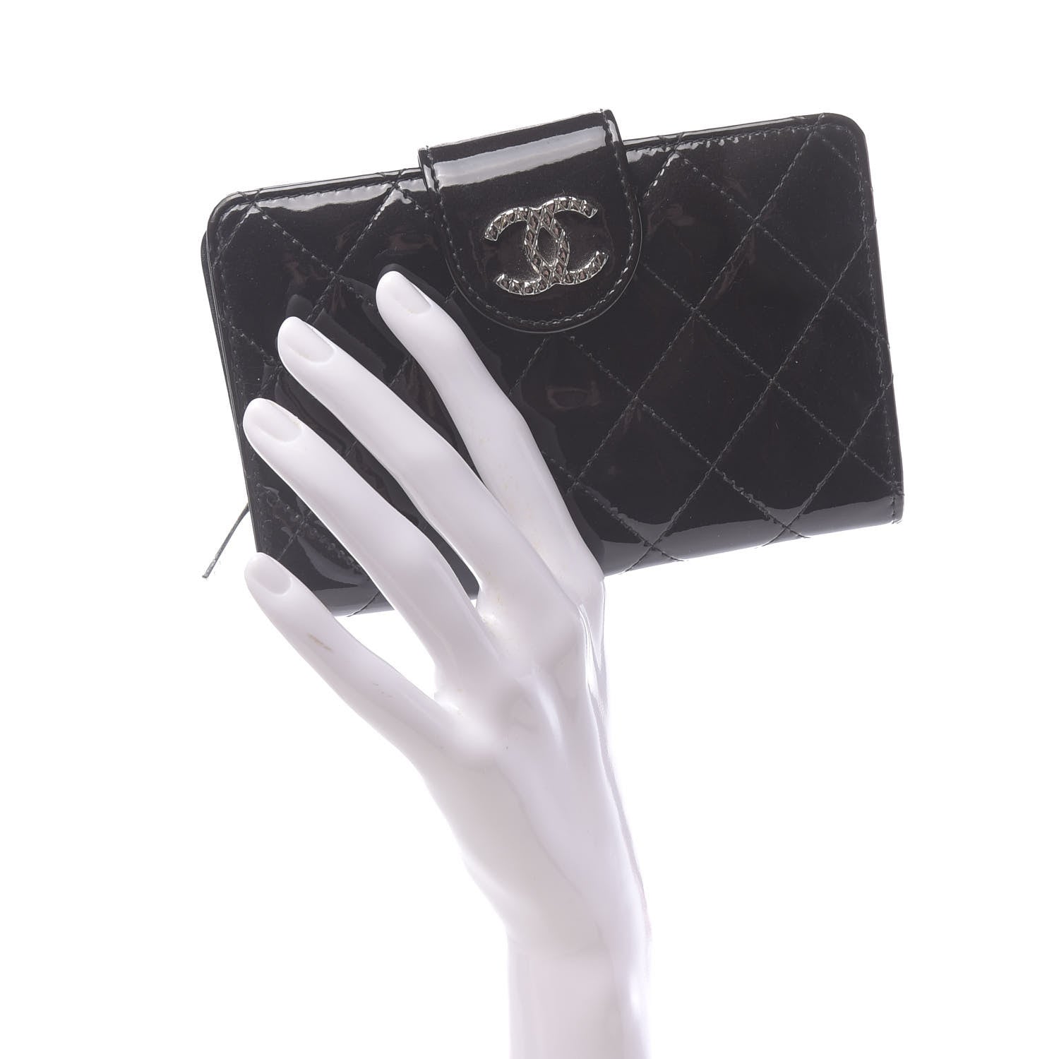 Chanel Patent Quilted Brilliant Zipped Pocket Wallet Black 2 of 8