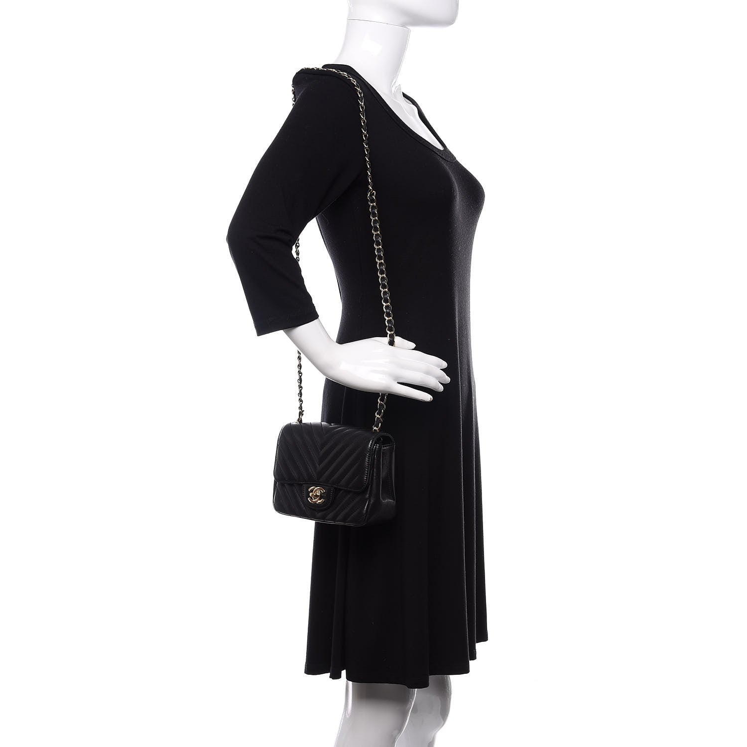 Chanel Lambskin Chevron Quilted Mini Square Flap Black 2 of 15