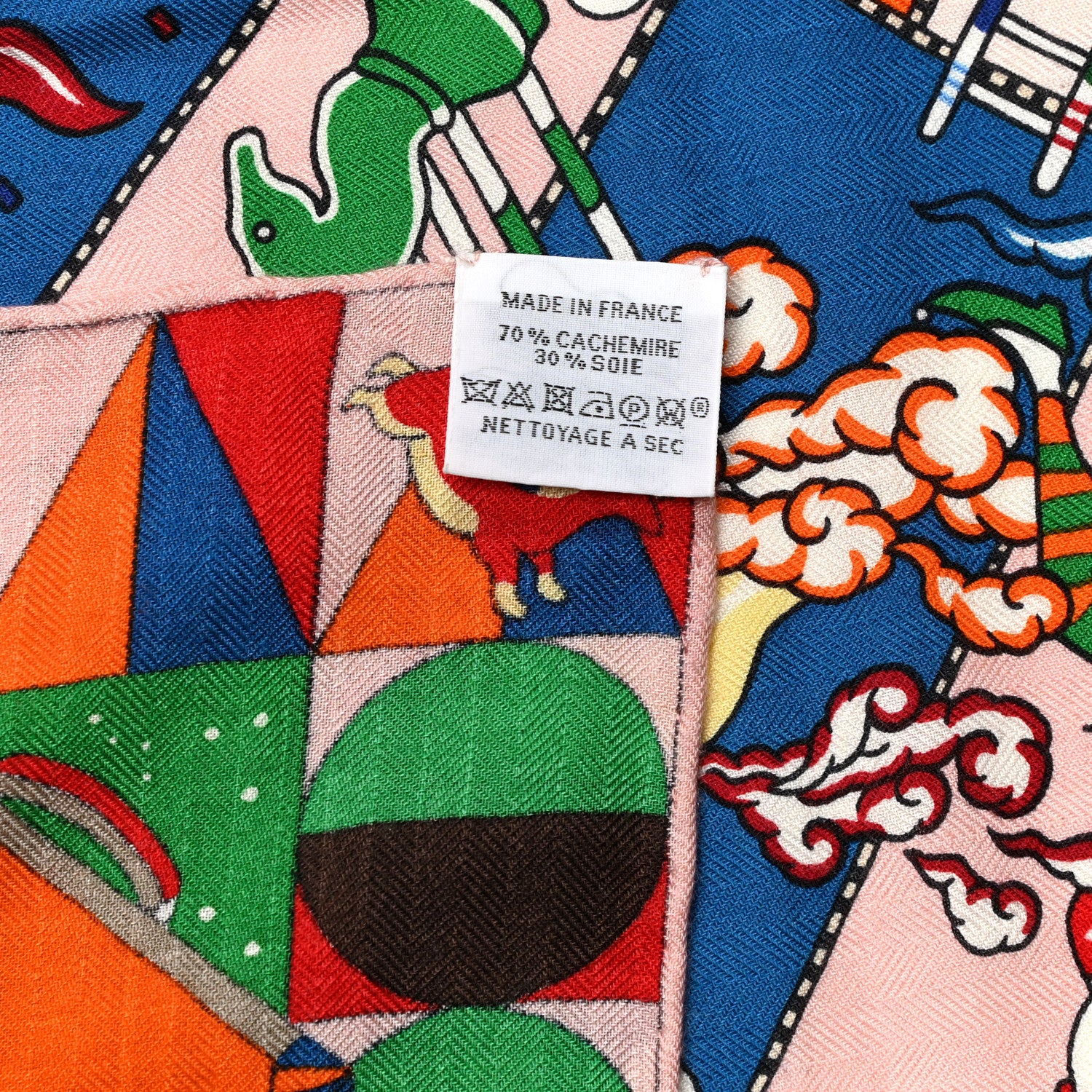 Hermes Cashmere Silk L'Epopee D'Hermes Shawl 140 Vert Bleu Orange