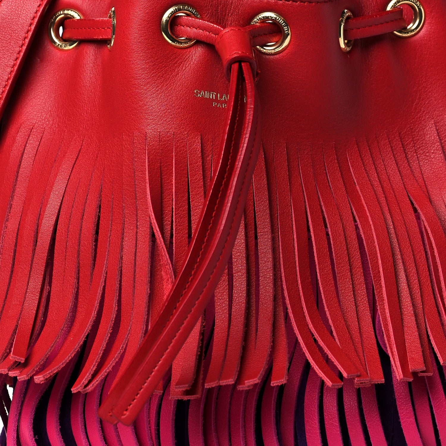 Saint Laurent Calfskin Tri-Color Small Emmanuelle Fringe Bucket Bag Red Bubblegum Purple 9 of 11