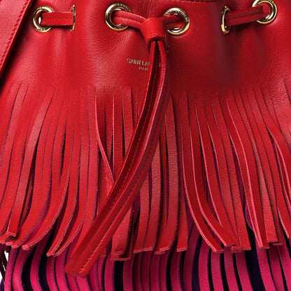 Saint Laurent Calfskin Tri-Color Small Emmanuelle Fringe Bucket Bag Red Bubblegum Purple 9 of 11