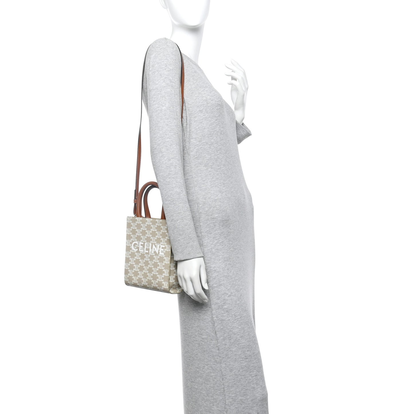Triomphe Canvas Calfskin Mini Vertical Cabas Grege