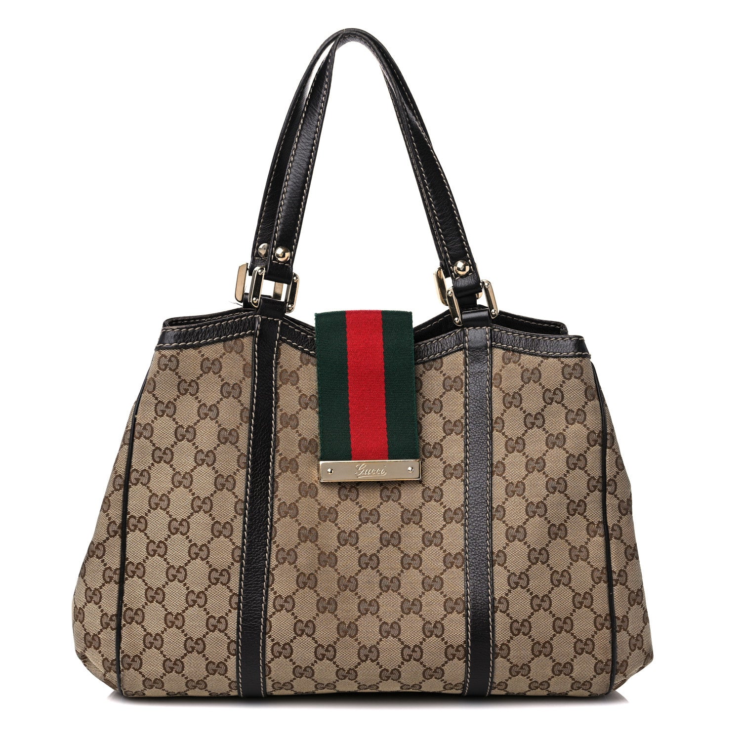 Gucci Monogram New Ladies Web Tote Dark Brown 1 of 15