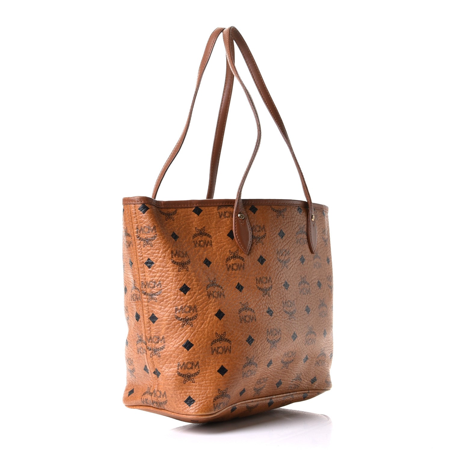 MCM Visetos Dog Bone Striped Shopper Tote Cognac 2 of 4