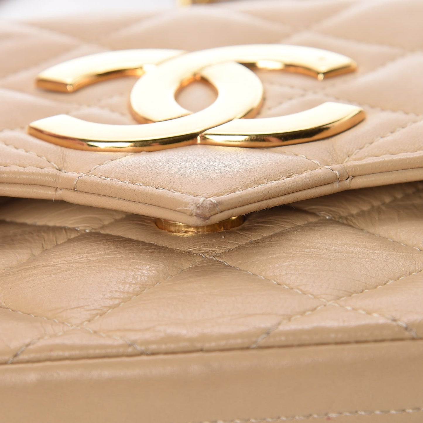 Lambskin Quilted Small Single Flap Beige