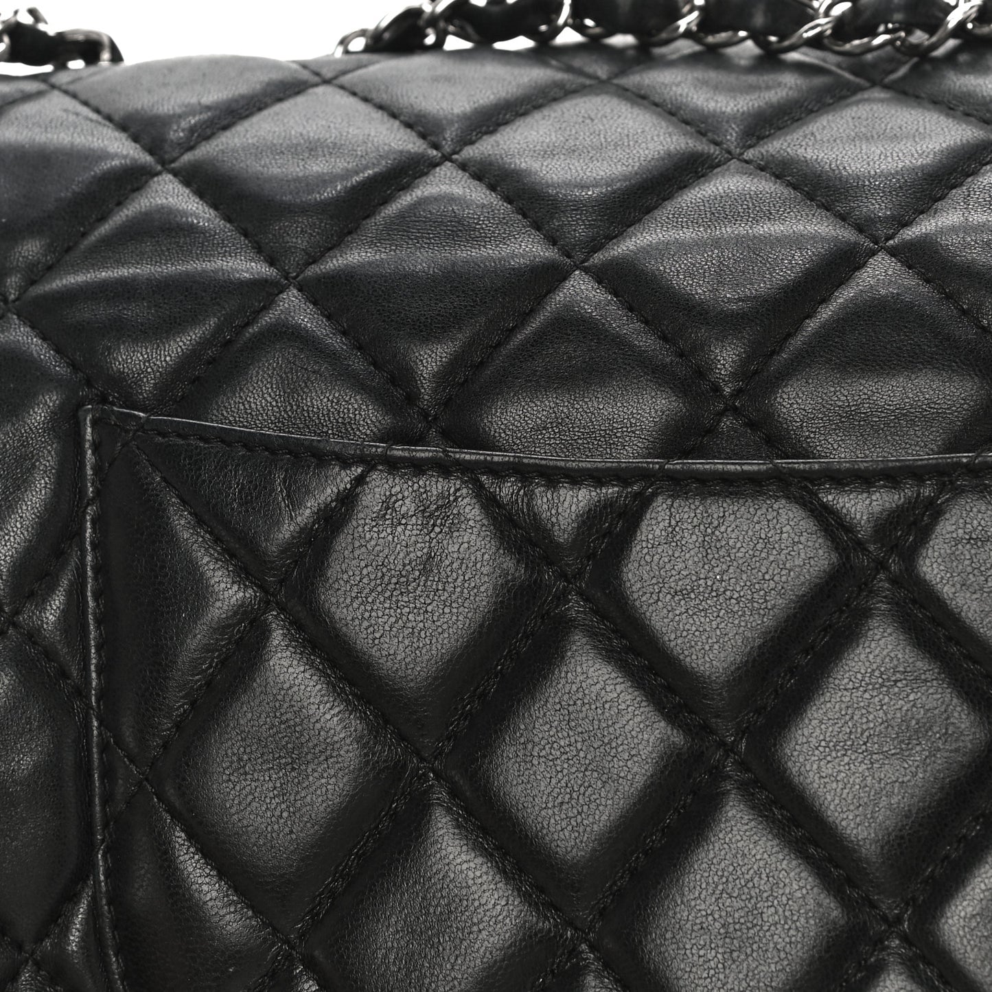 Lambskin Quilted Large Pagode Piping Flap Black