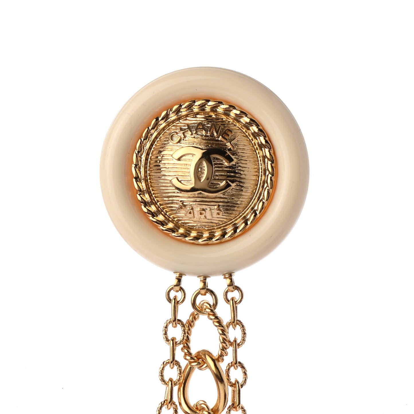 CC Medallion Multi Strand Long Chain Brooch Gold
