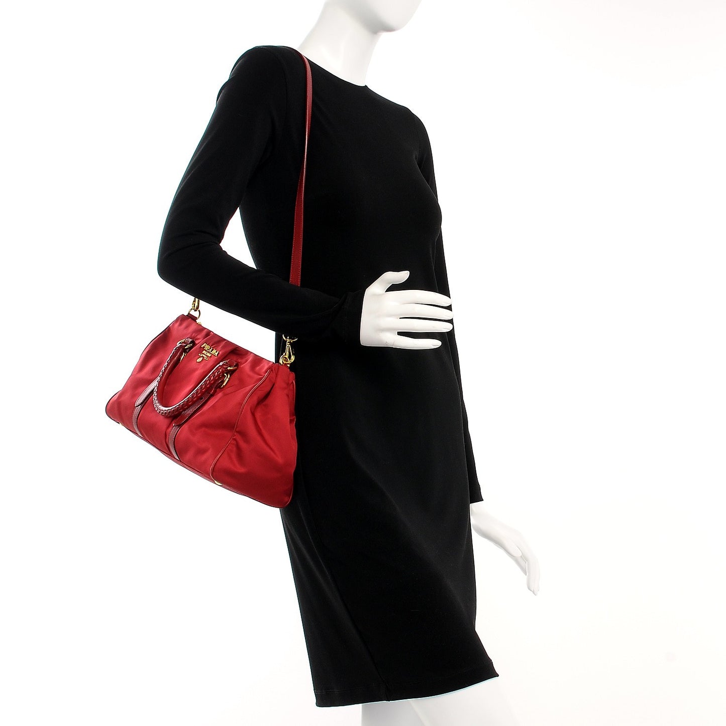Tessuto Nylon Soft Calf Shopping Satchel Cherry