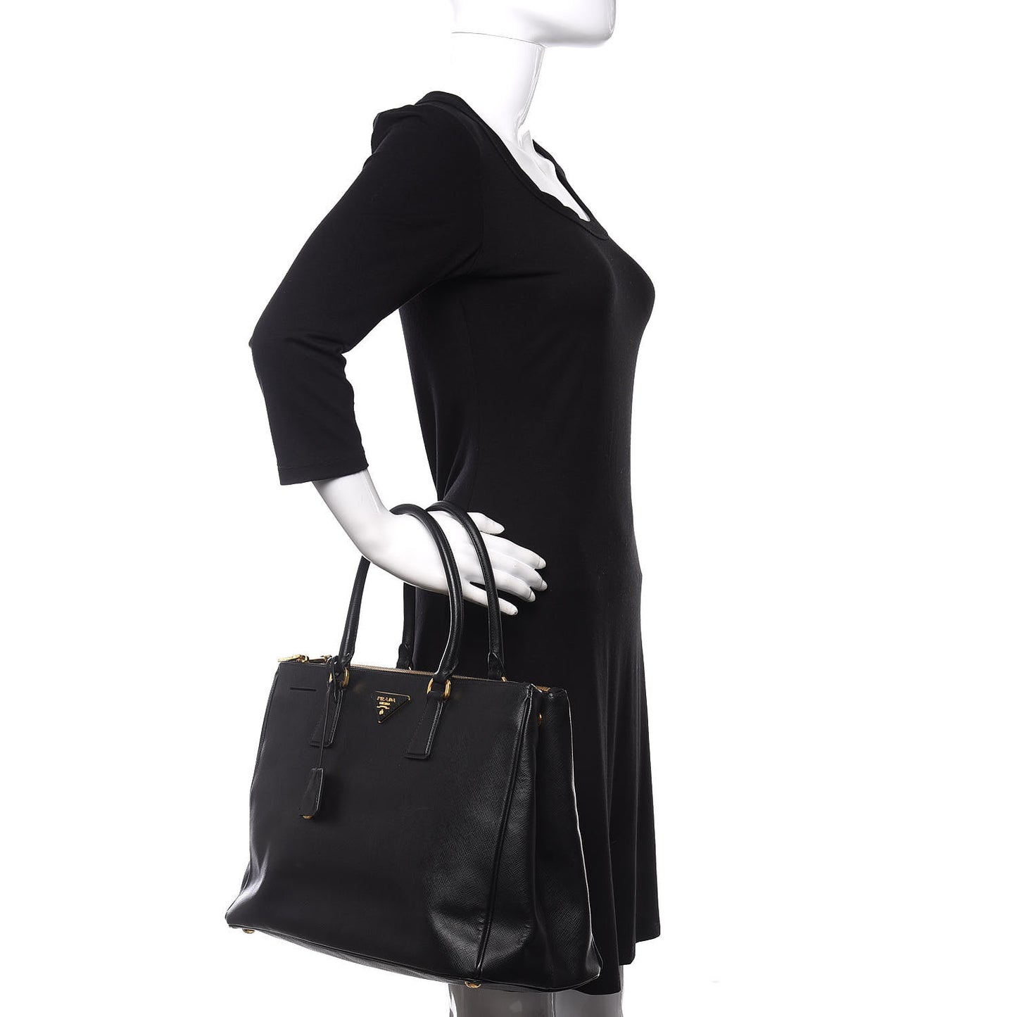 Saffiano Large Galleria Double Zip Tote Black