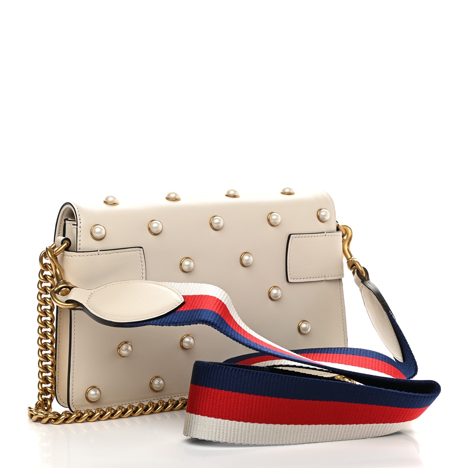 Gucci Nappa Pearl Studded Mini Queen Margaret Broadway Shoulder Bag Mystic White 3 of 9