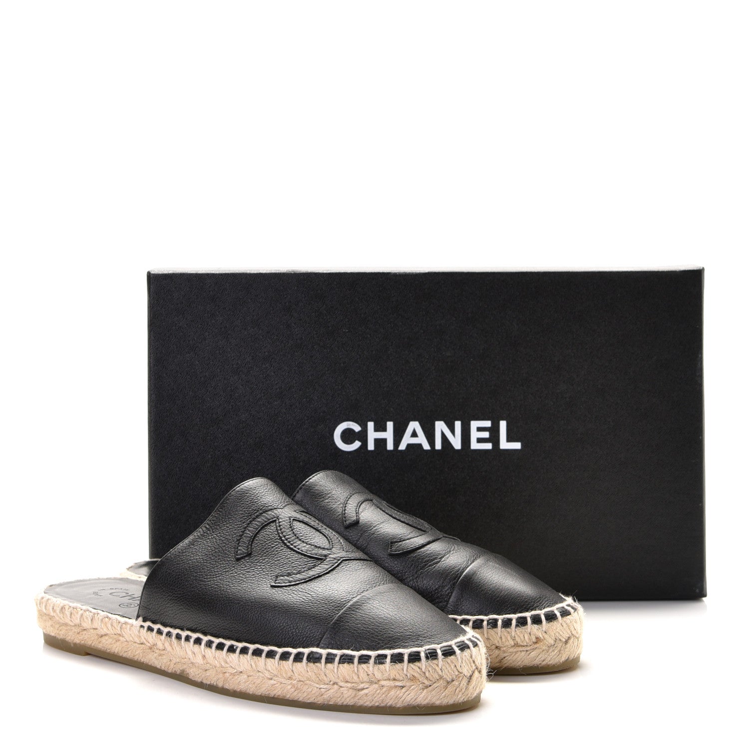 Chanel Calfskin CC Espadrille Mules 38 Black 10 of 10