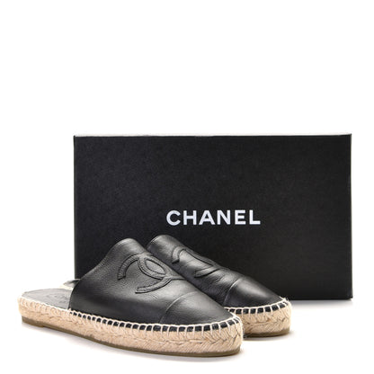 Chanel Calfskin CC Espadrille Mules 38 Black 10 of 10