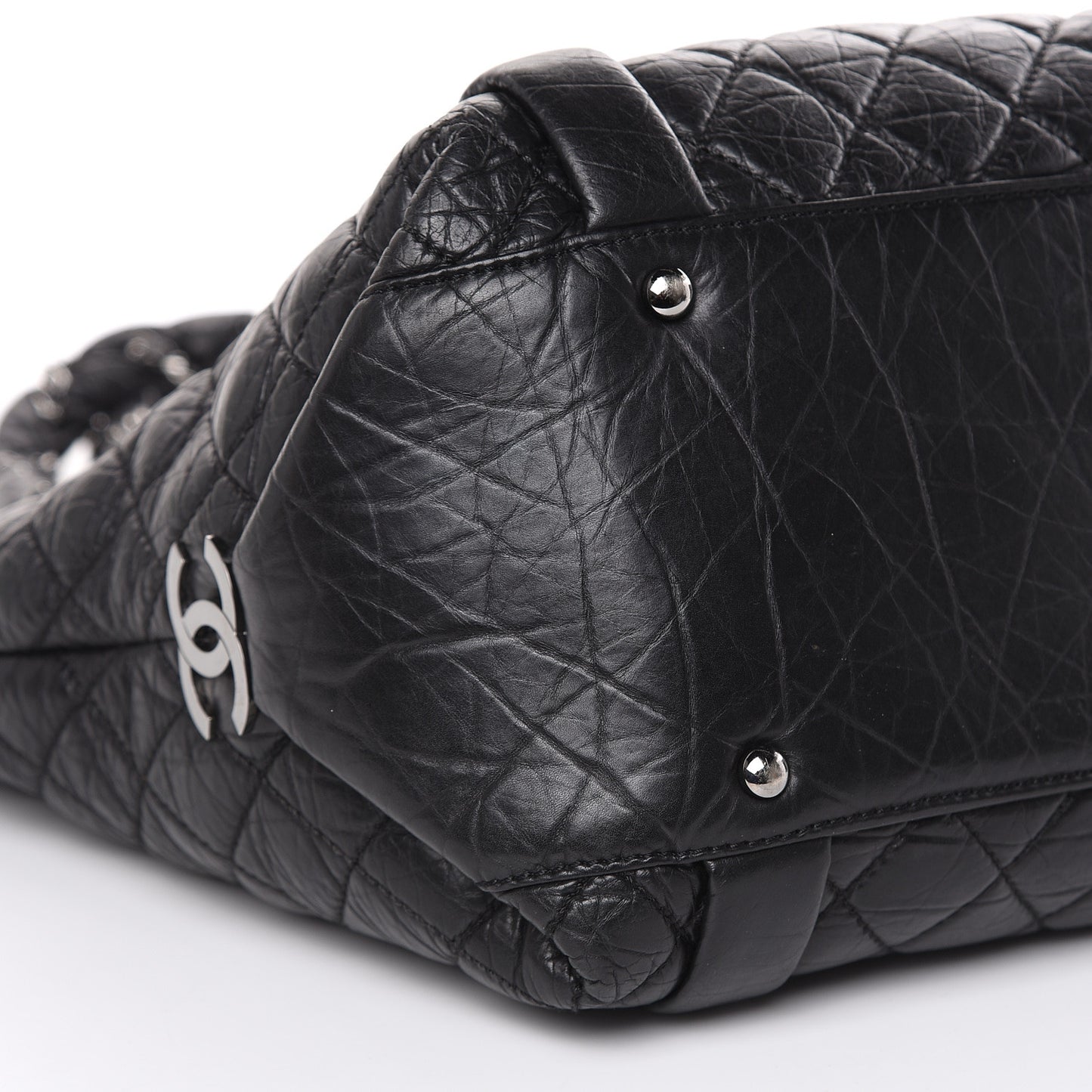 Distressed Lambskin Vintage Ligne L Lady Braid Tote Black