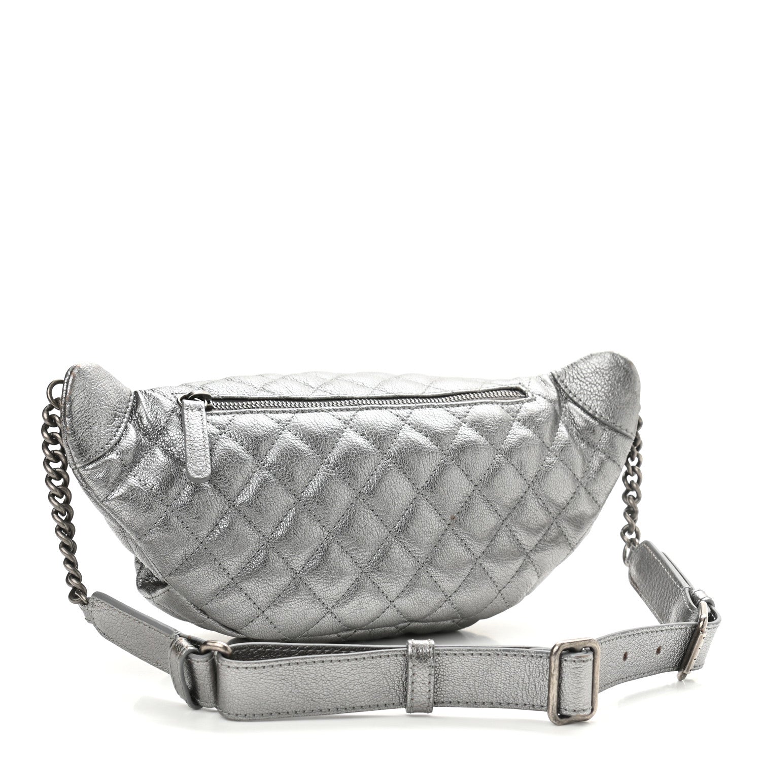 Chanel Metallic Calfskin Quilted Banane Waist Bag Fanny Pack Dark Silver 3 of 10