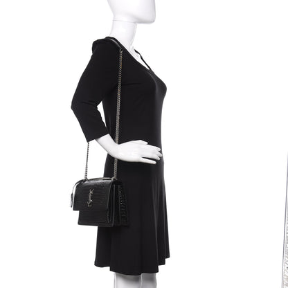 Saint Laurent Calfskin Crocodile Embossed Medium Monogram Sunset Black 2 of 9