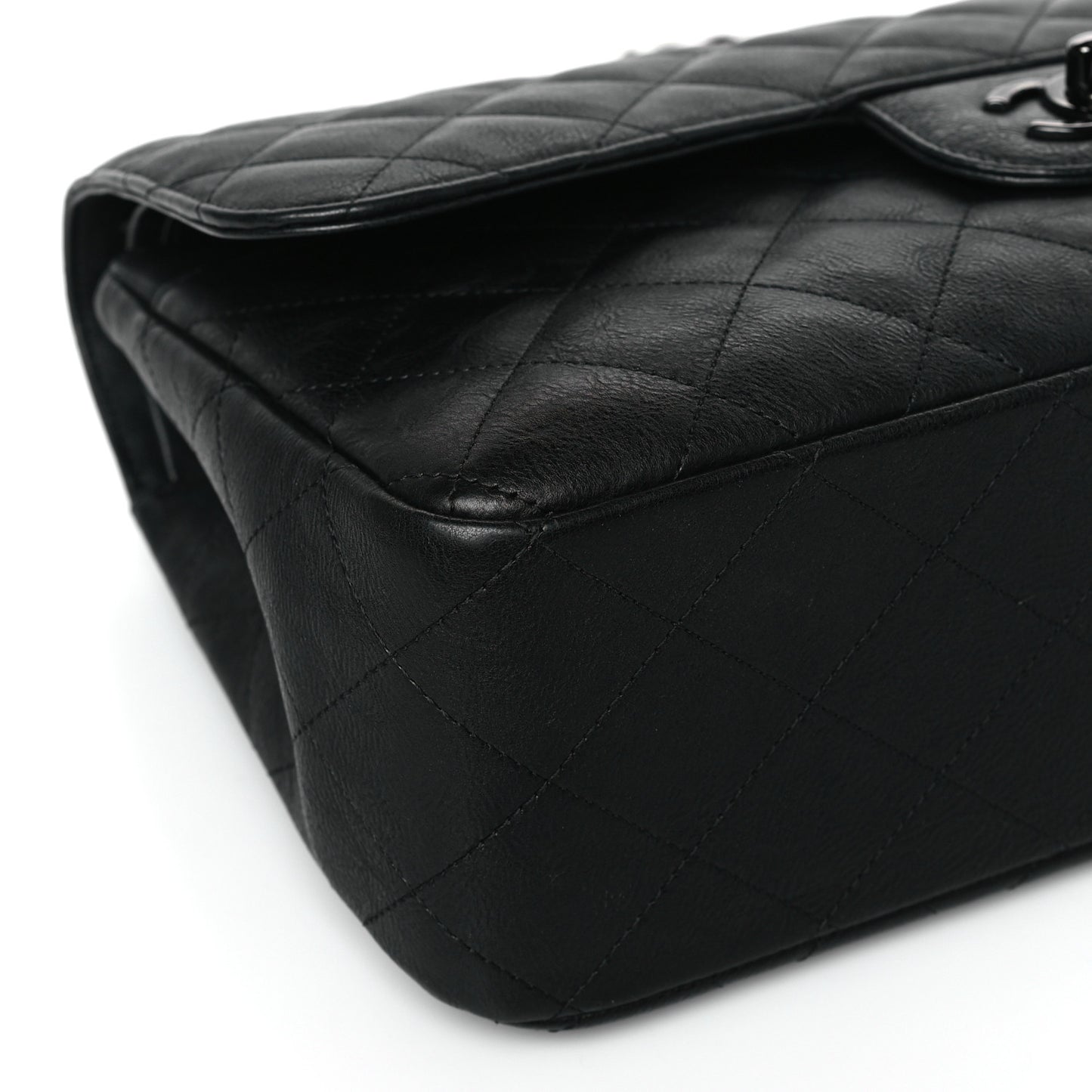 Crumpled Calfskin Quilted Jumbo Double Flap So Black