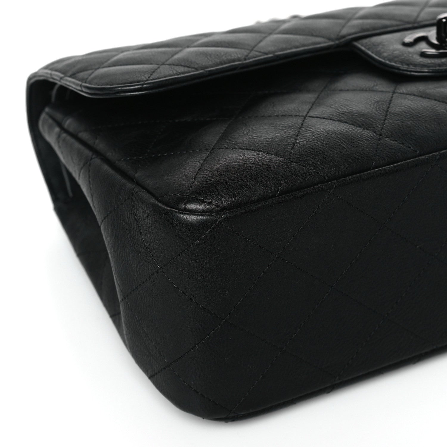 Chanel Crumpled Calfskin Quilted Jumbo Double Flap So Black 8 of 9
