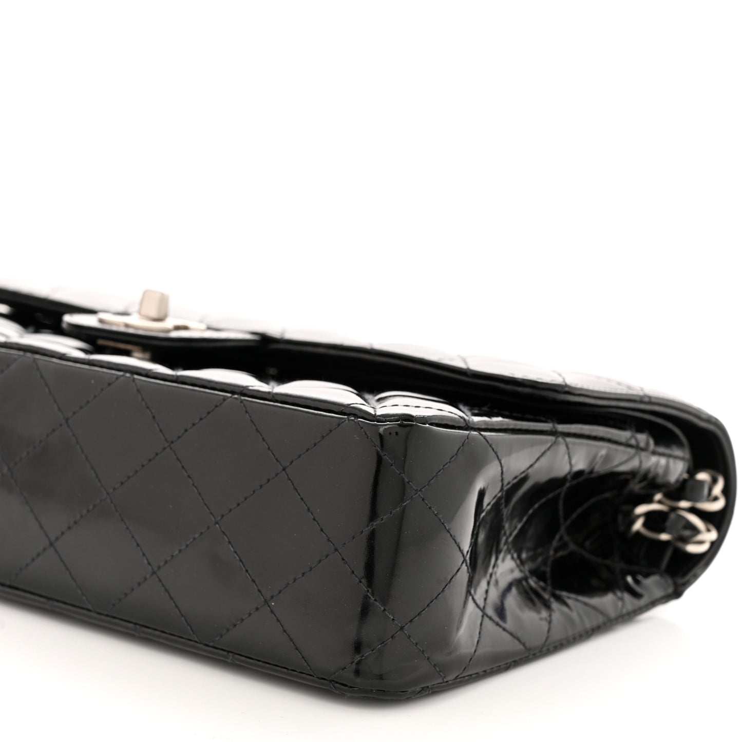 Patent Quilted Medium Double Flap Black