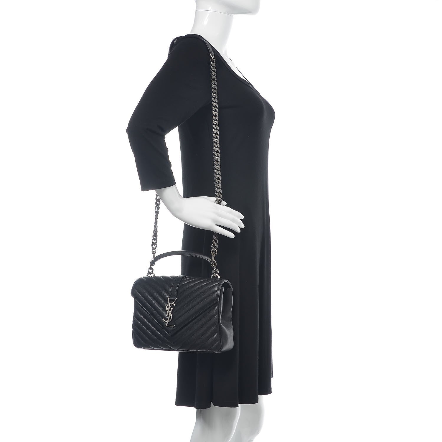 Saint Laurent Sheepskin Matelasse Chevron Monogram Medium College Bag Black 2 of 10