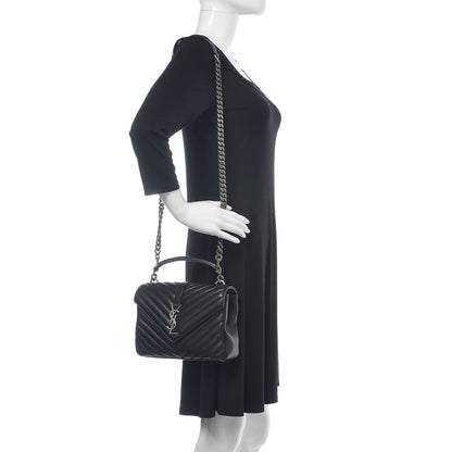 Saint Laurent Sheepskin Matelasse Chevron Monogram Medium College Bag Black 2 of 10
