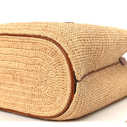 Celine Raffia Calfskin Triomphe Drawstring Bucket Natural Tan 10 of 11