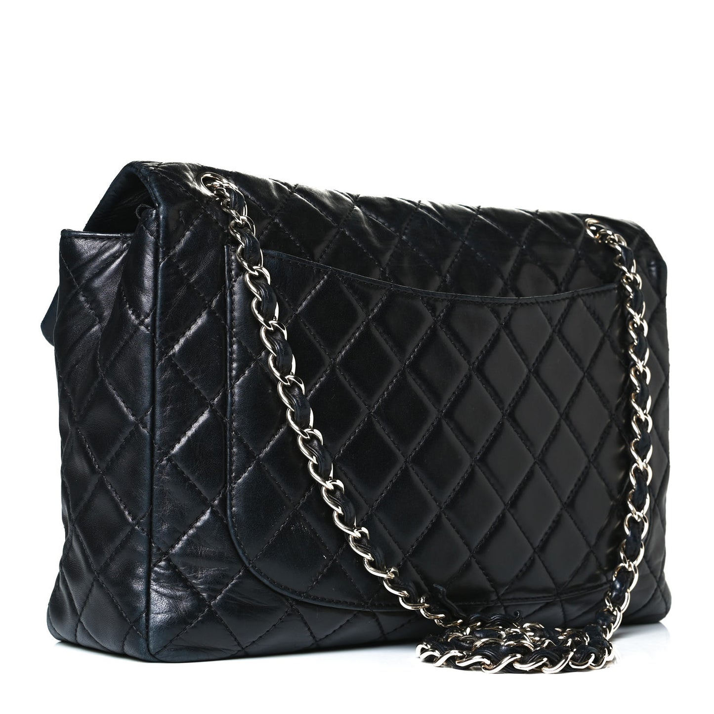 Washed Lambskin Quilted Maxi Single Flap Black