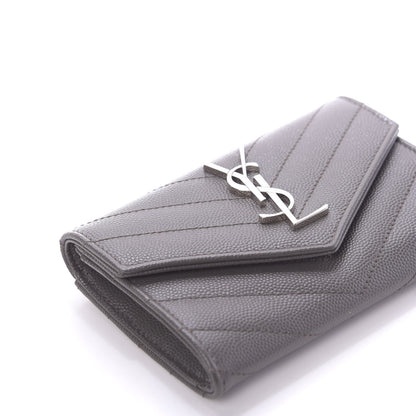 Saint Laurent Grain De Poudre Matelasse Chevron Small Monogram Envelope Wallet Earth 8 of 10