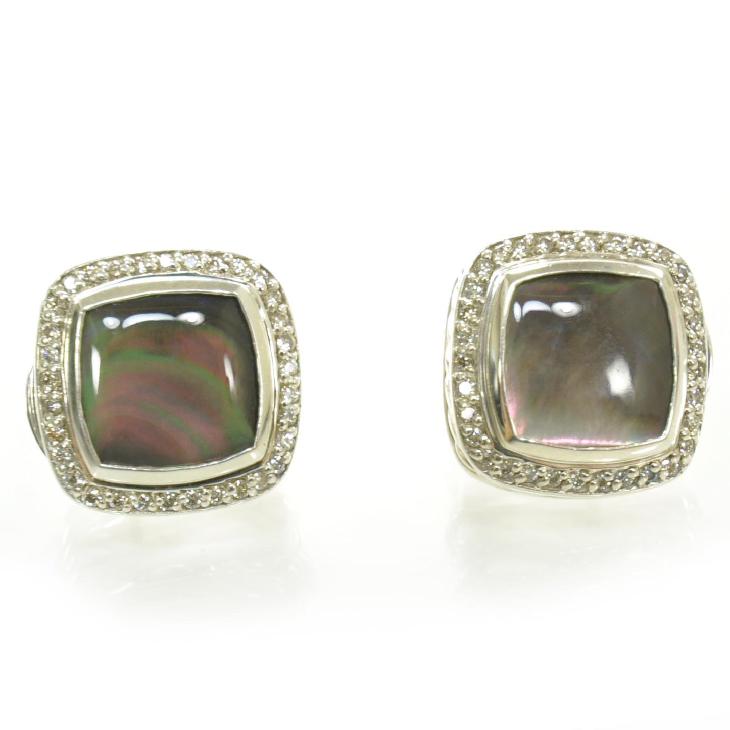 Sterling Silver Pave Diamond Grey Mother of Pearl Albion Earrings