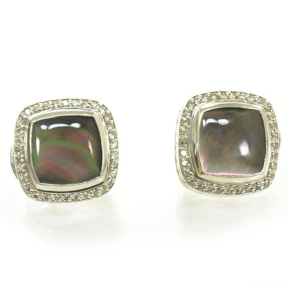 David Yurman Sterling Silver Pave Diamond Grey Mother of Pearl Albion Earrings 1 of 3