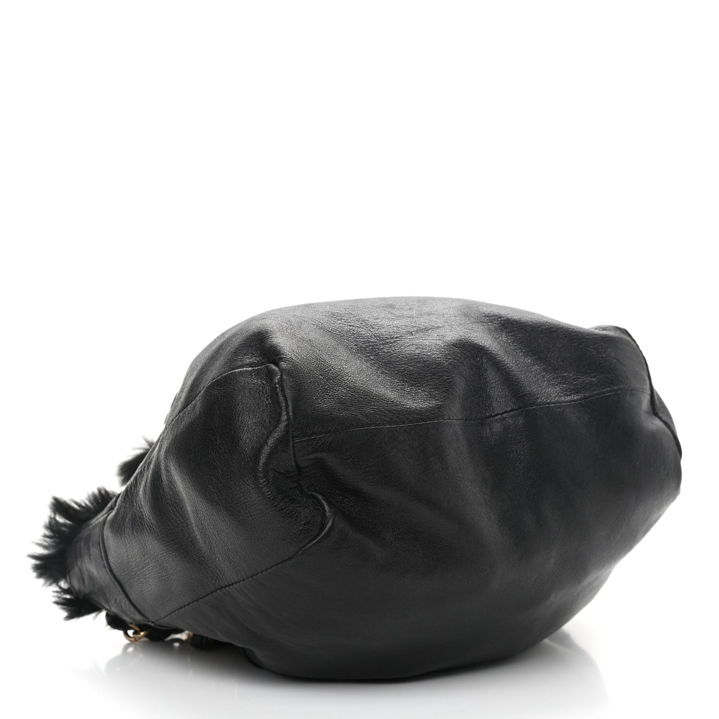 Rabbit Fur Reversible Drawstring Bag Black