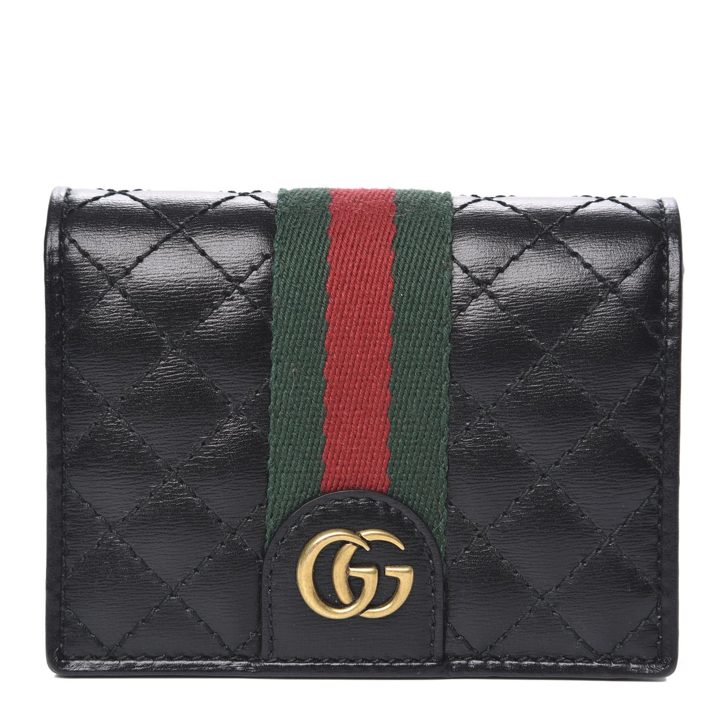 Calfskin Web Trapuntata GG Marmont Card Case Wallet Black