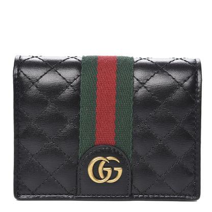 Gucci Calfskin Web Trapuntata GG Marmont Card Case Wallet Black 1 of 9