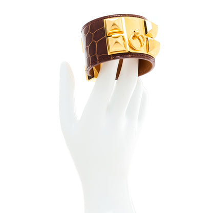 Hermes Shiny Alligator Collier De Chien CDC S Bracelet Havane 2 of 4