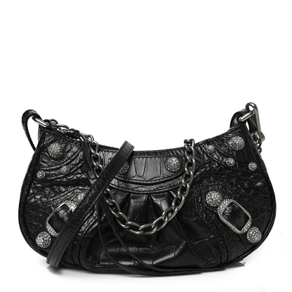 Balenciaga Extra Supple Calfskin Crystal Crocodile Embossed Le Cagole Mini Purse With Chain Black 1 of 8