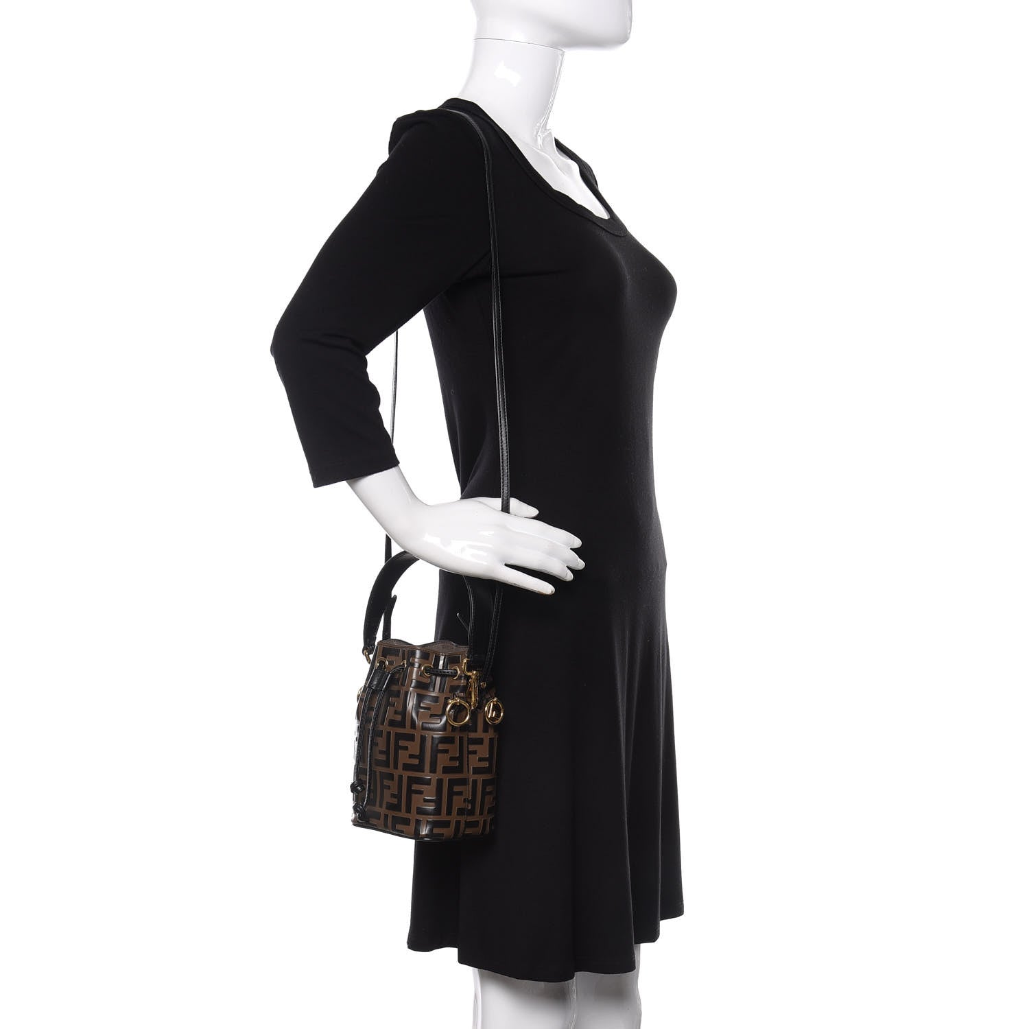 Fendi Vitello Liberty F is Fendi Bi-Color FF 1974 Embossed Mini Mon Tresor Bucket Bag Maya Black 2 of 15