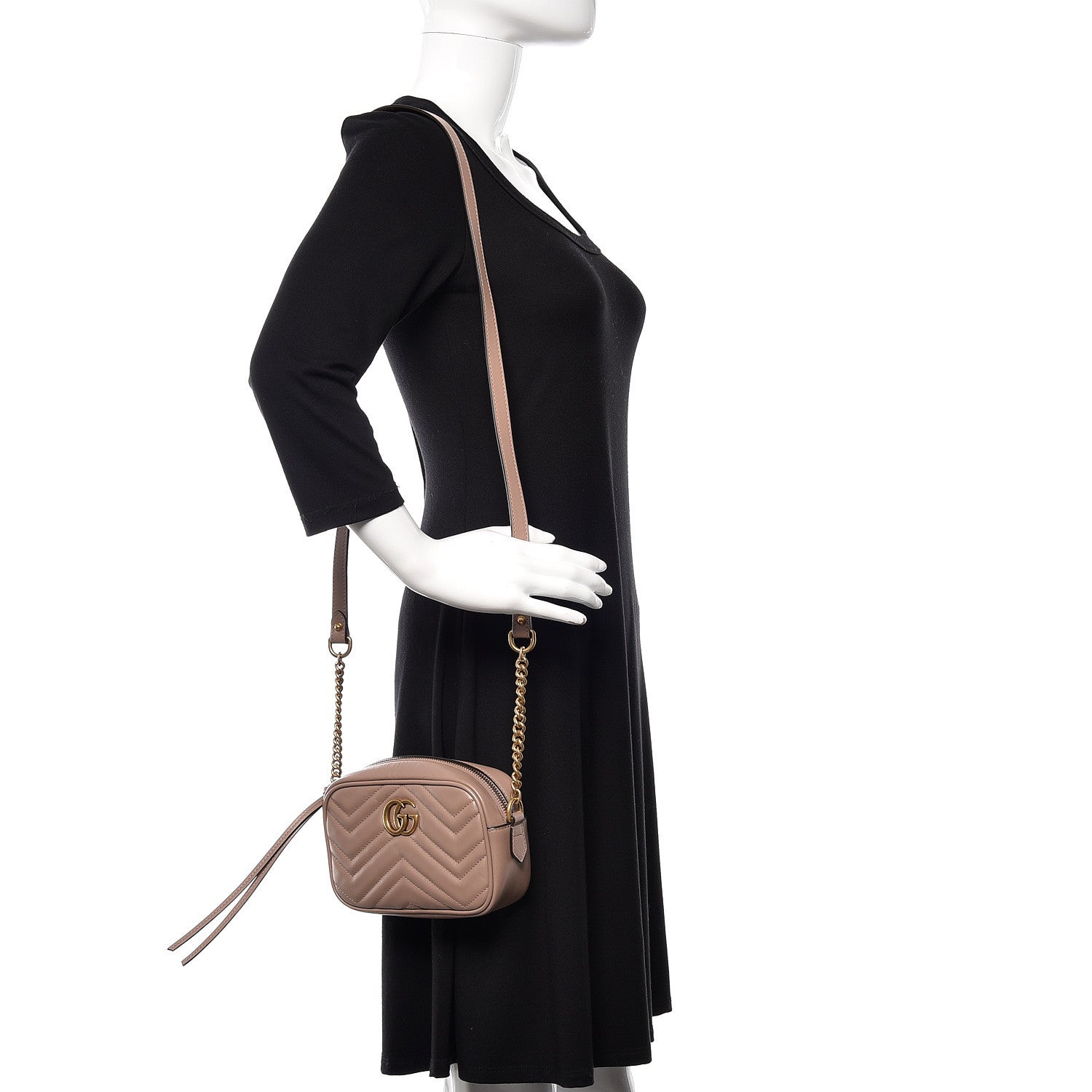 Gucci Calfskin Matelasse Mini GG Marmont Chain Shoulder Bag Porcelain Rose 2 of 10