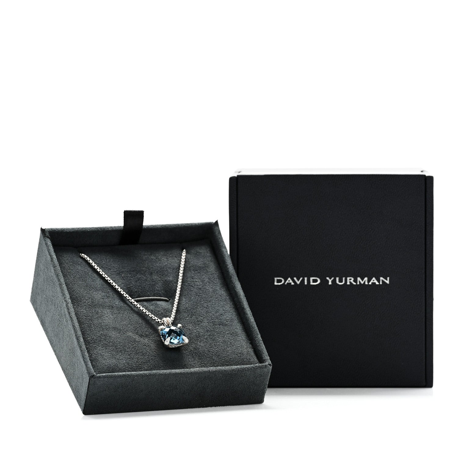 David Yurman Sterling Silver Diamond Hampton Blue Topaz 11mm Chatelaine Pendant Necklace 5 of 5