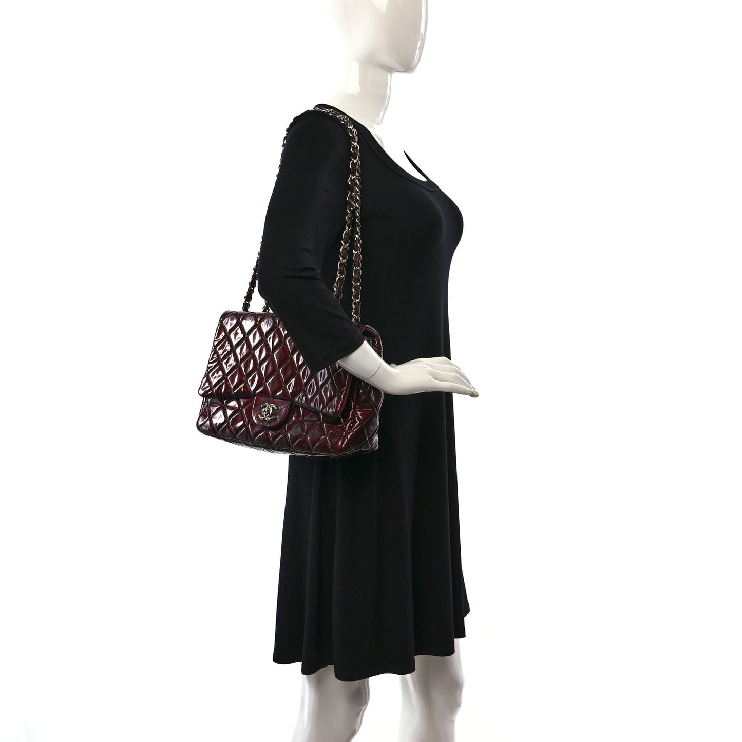 Metallic Patent Quilted Jumbo Single Flap Bordeaux