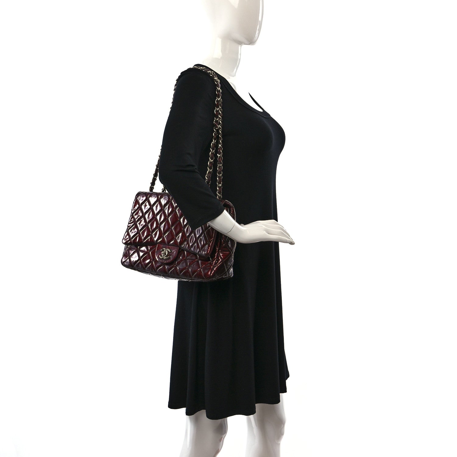 Chanel Metallic Patent Quilted Jumbo Single Flap Bordeaux 2 of 9