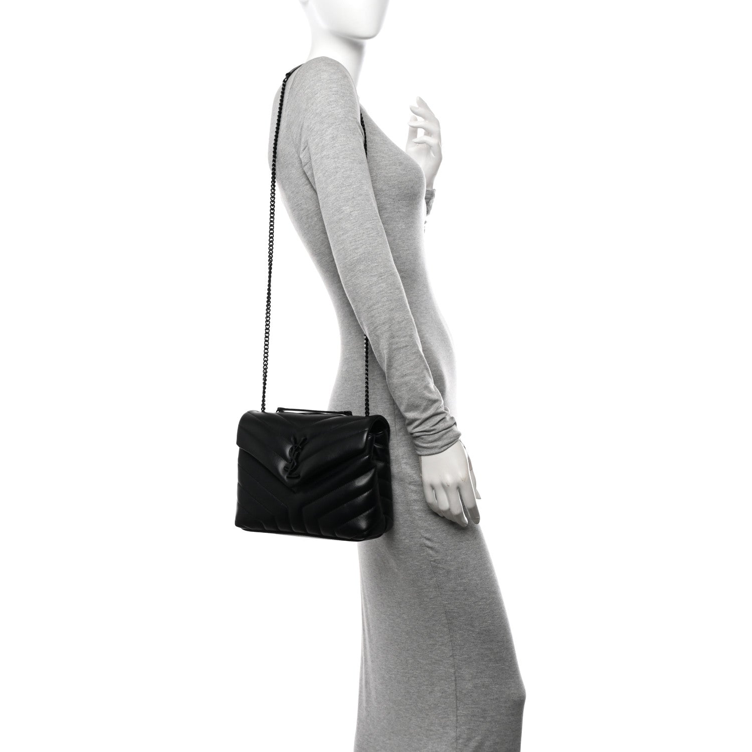 Saint Laurent Calfskin Y Quilted Monogram Monochrome Small Loulou Chain Satchel Black 2 of 11