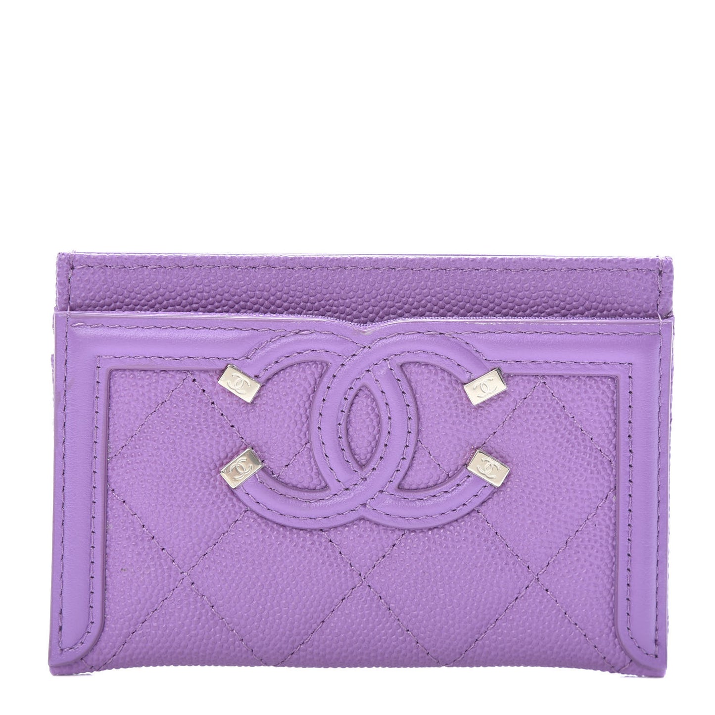 Caviar Quilted Filigree Card Holder Purple