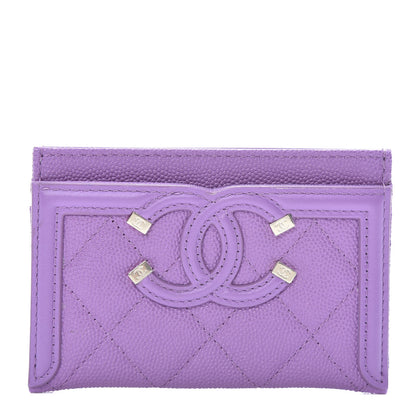 Chanel Caviar Quilted Filigree Card Holder Purple 1 of 9