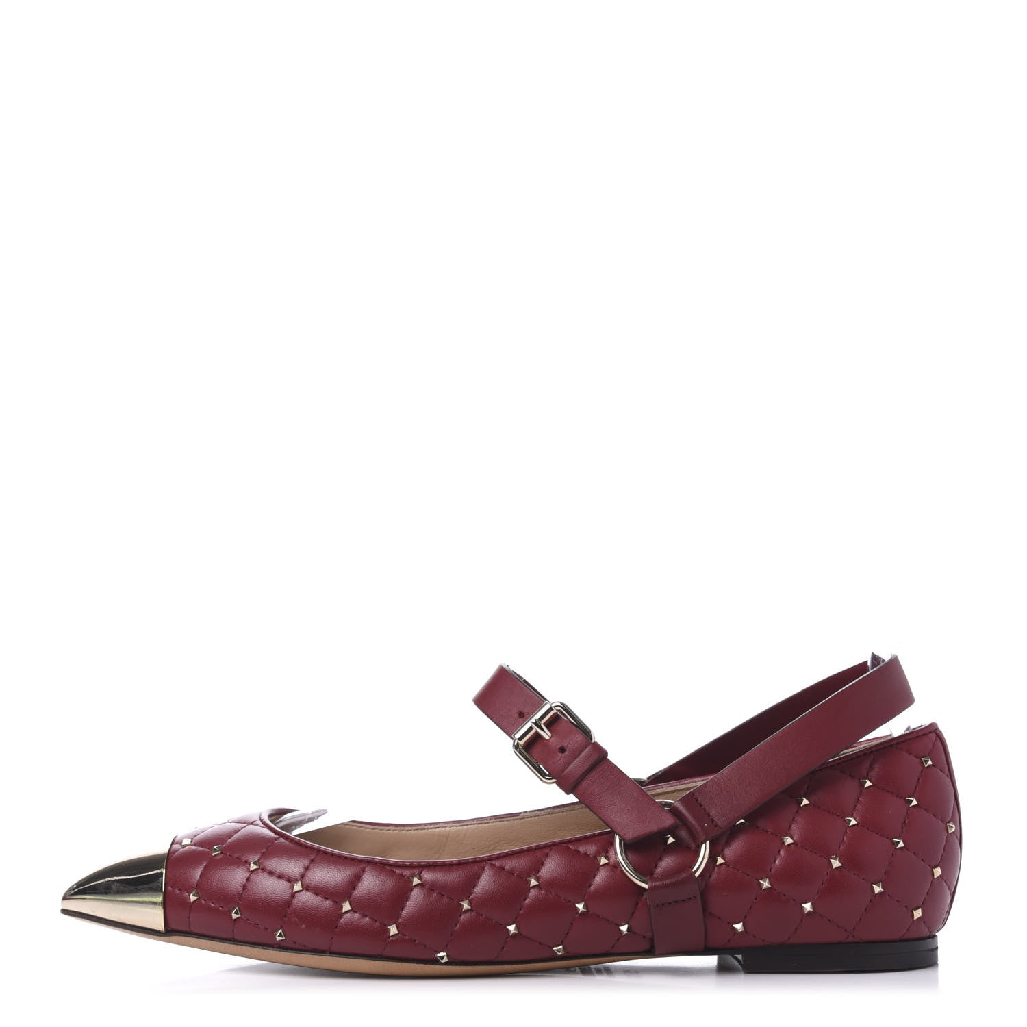 Valentino Garavani Lambskin Rockstud Spike Captoe Ballerina Flats 37.5 Rubin Gold 1 of 8